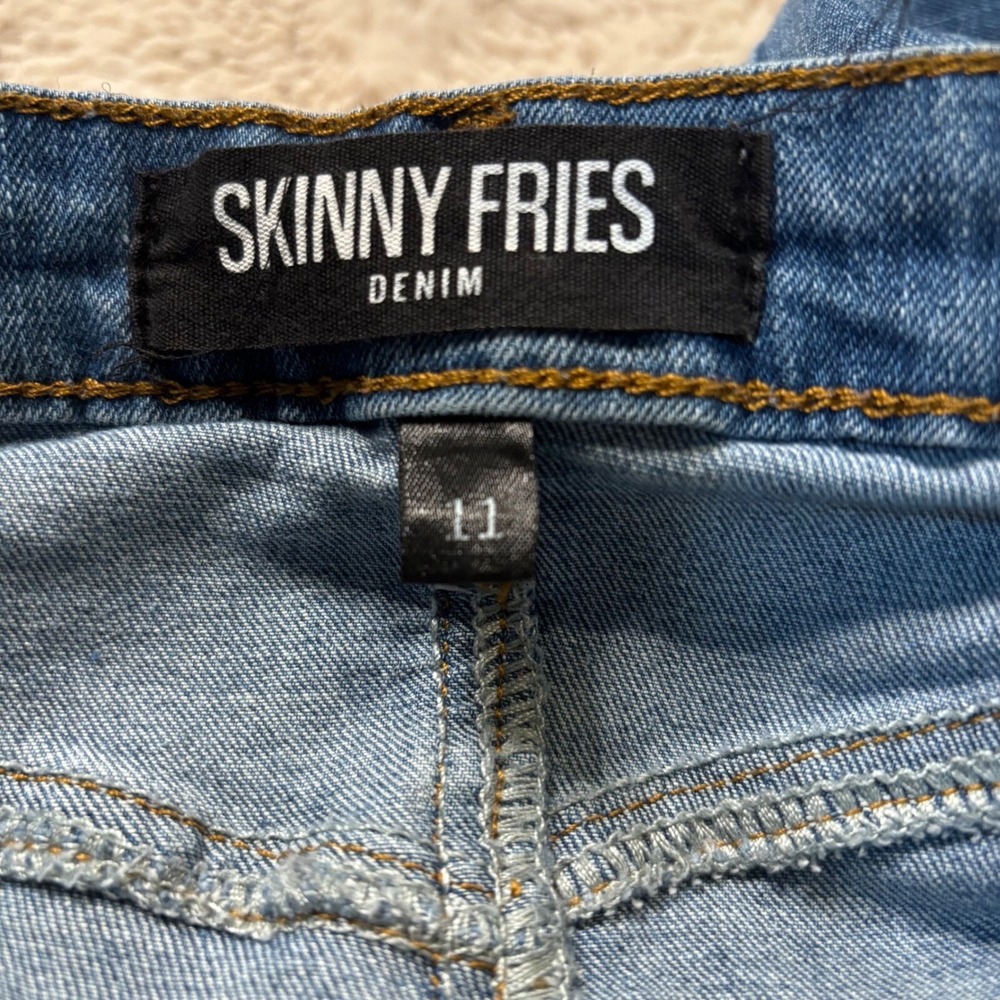 Skinny Fries Denim Jean Size 11 Flare Light Distressed Medium Blue Raw Hem - Picture 8 of 13